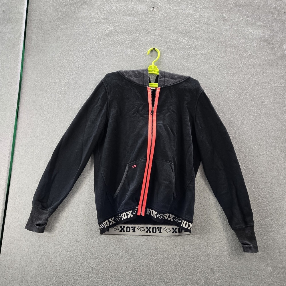 Fox Racing Women Hoodie L Black Activewear Logo Zipper Y2K Fleece